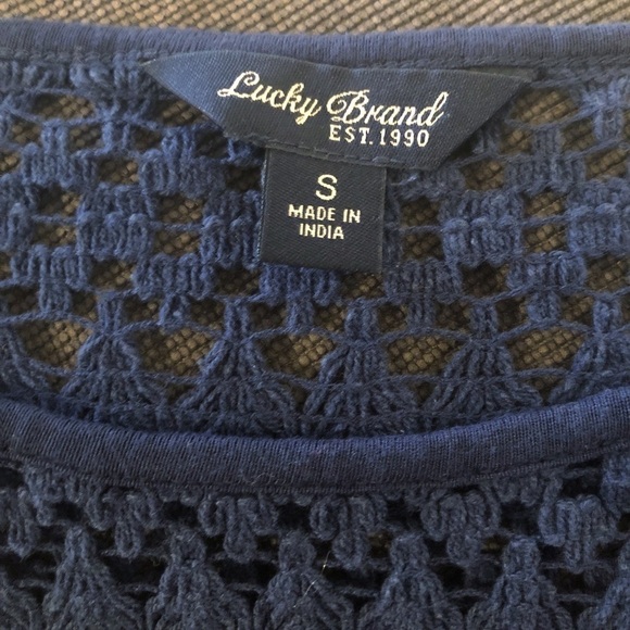 Lucky Brand navy blue crocheted short sleeve pullover crew neck top. Small. EUC - Picture 6 of 6